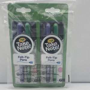 Crayola Take Note! Washable Felt Tip Pens Vivid Colors Bold Lines‎ 2 pk (4 tot)